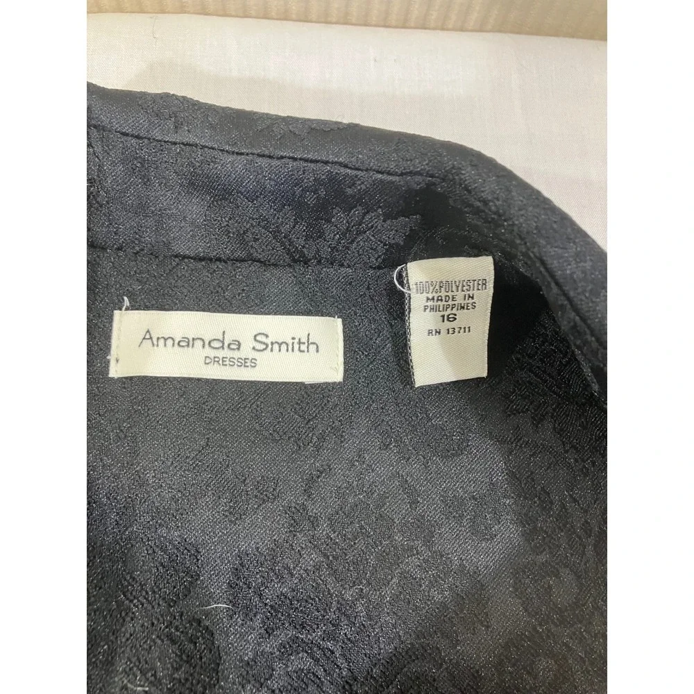 Amanda Smith Womens Black Damask Brocade 2 Piece Skirt Suit‎ Set Size 16 Blazer